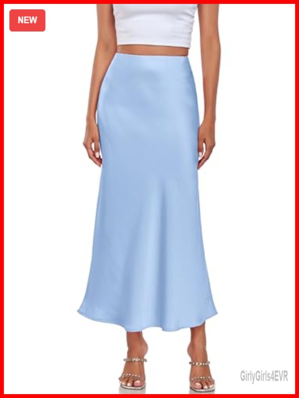 Silk Satin Maxi Skirt High Waist A-Line Fishtail Pull-On